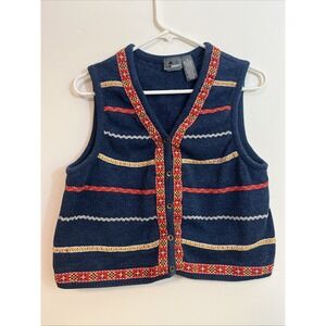 Lizwear Women's M Y2K Sweater Vest Navy Blue Country Ribbon Southwestern Grandma
